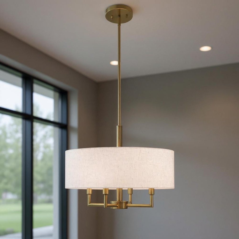 Antiqued Brass Four Light Metal Dimmable Chandelier With Shades