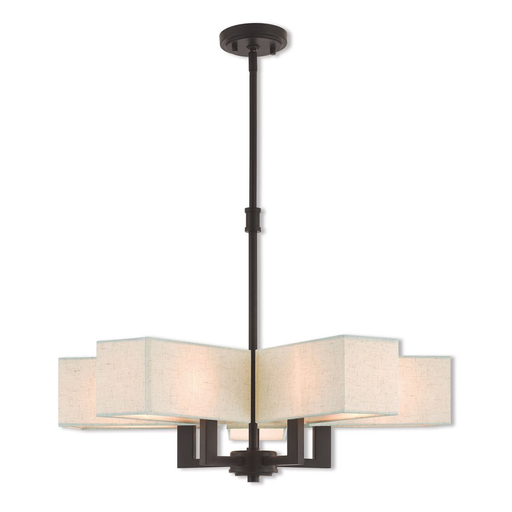 Bronze Five Light Dimmable Chandelier With Shades