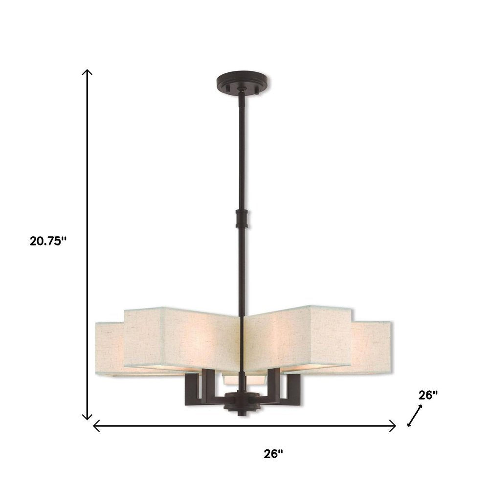 Bronze Five Light Metal Dimmable Chandelier With Shades