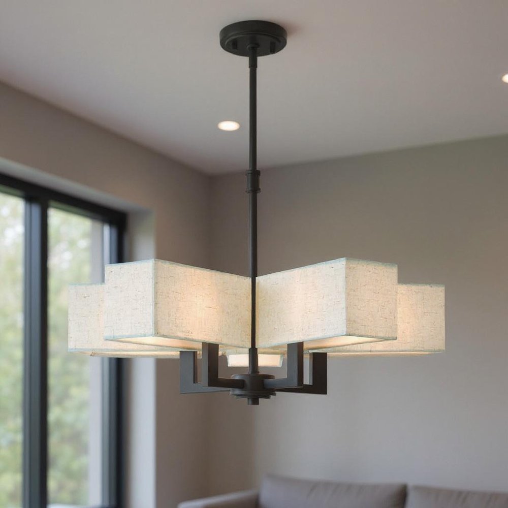 Bronze Five Light Metal Dimmable Chandelier With Shades