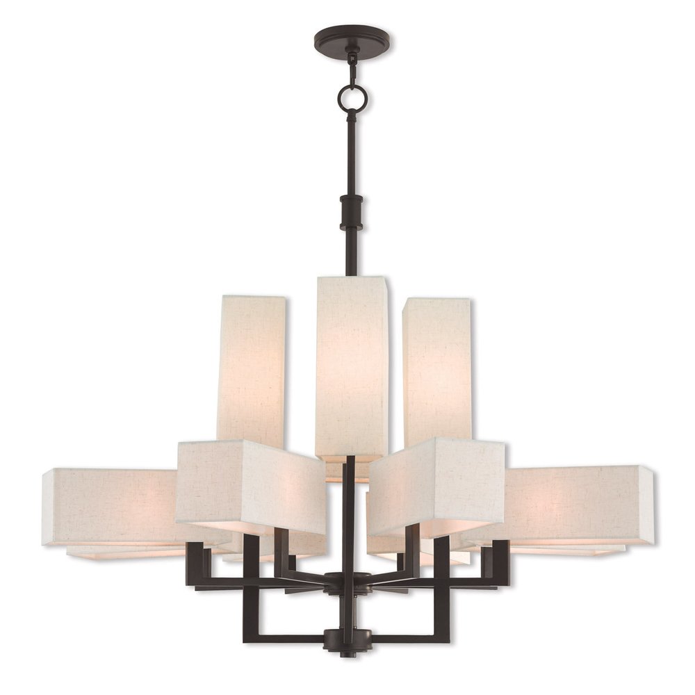 Bronze Twelve Light Metal Dimmable Chandelier With Shades
