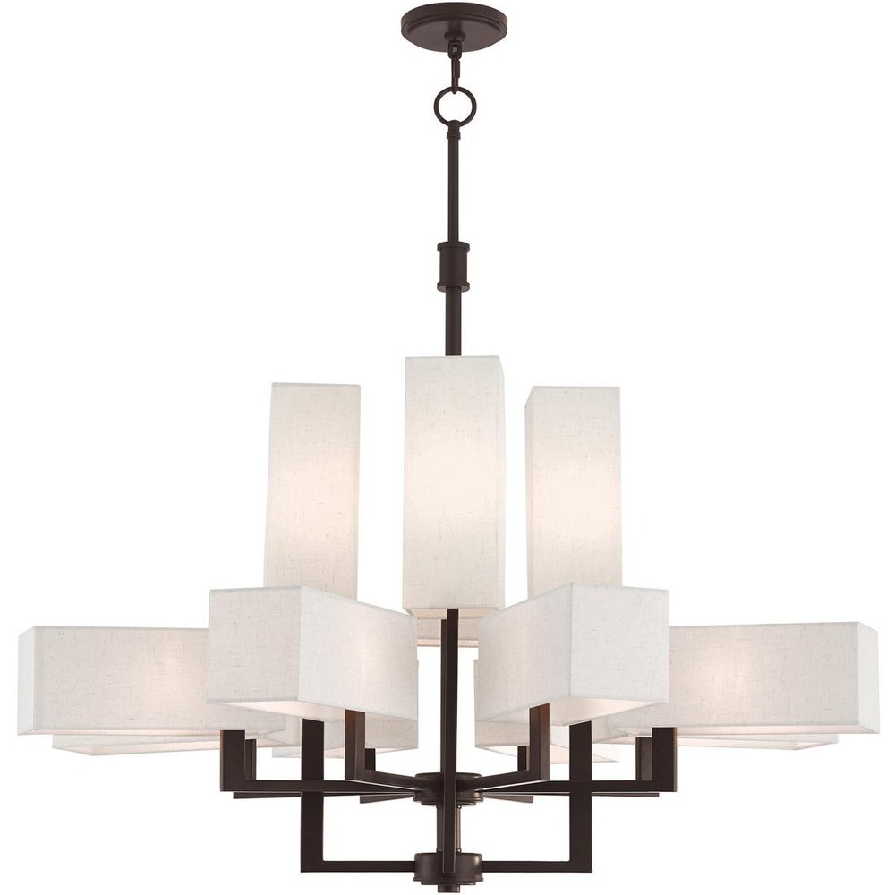 Bronze Twelve Light Dimmable Chandelier With Shades