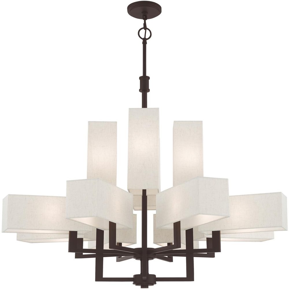Bronze Twelve Light Metal Dimmable Chandelier With Shades