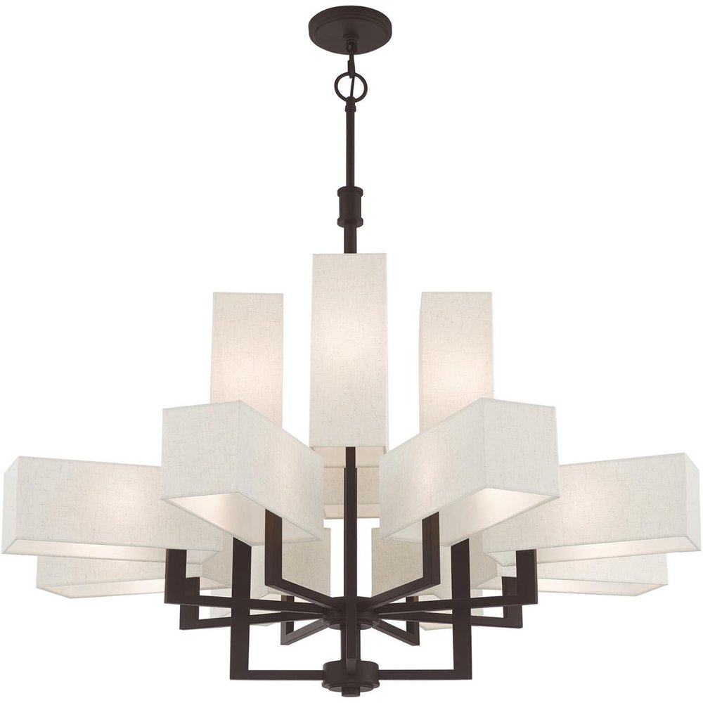Bronze Twelve Light Metal Dimmable Chandelier With Shades
