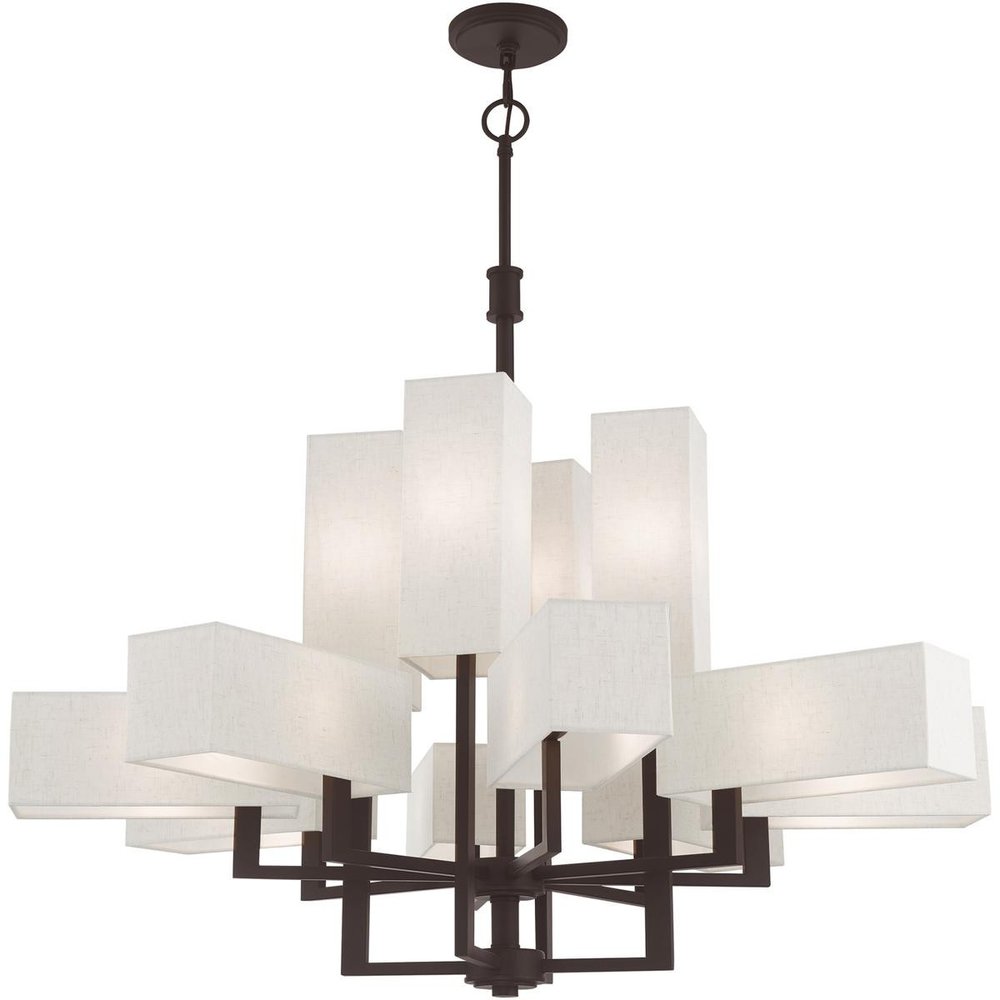 Bronze Twelve Light Dimmable Chandelier With Shades