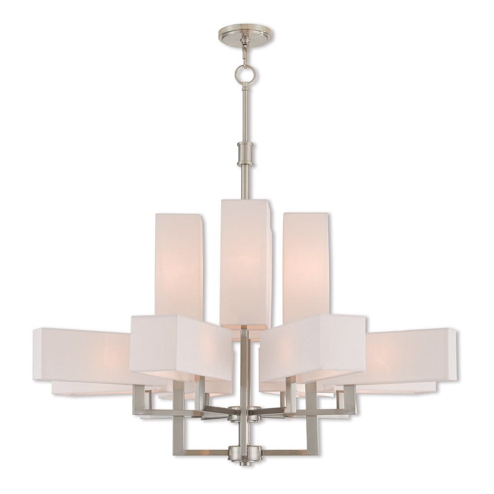 Nickel Twelve Light Metal Dimmable Chandelier With Shades