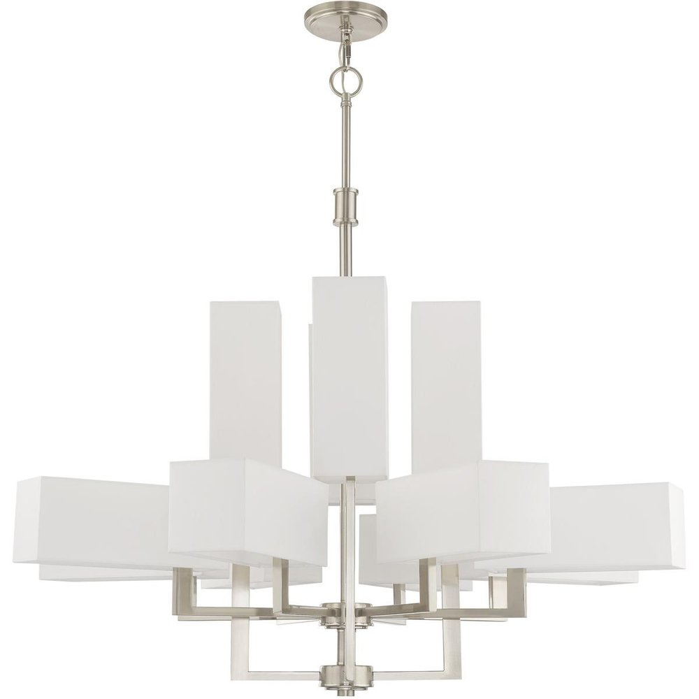 Nickel Twelve Light Metal Dimmable Chandelier With Shades