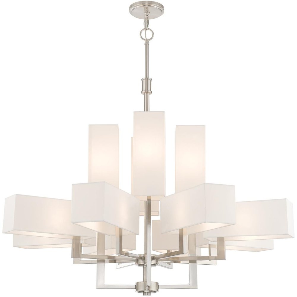 Nickel Twelve Light Metal Dimmable Chandelier With Shades