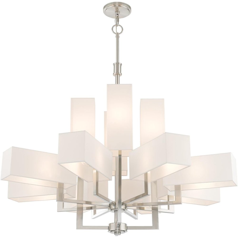 Nickel Twelve Light Metal Dimmable Chandelier With Shades