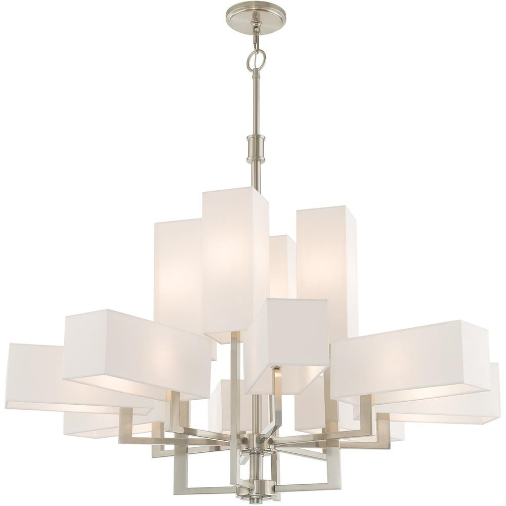 Nickel Twelve Light Metal Dimmable Chandelier With Shades
