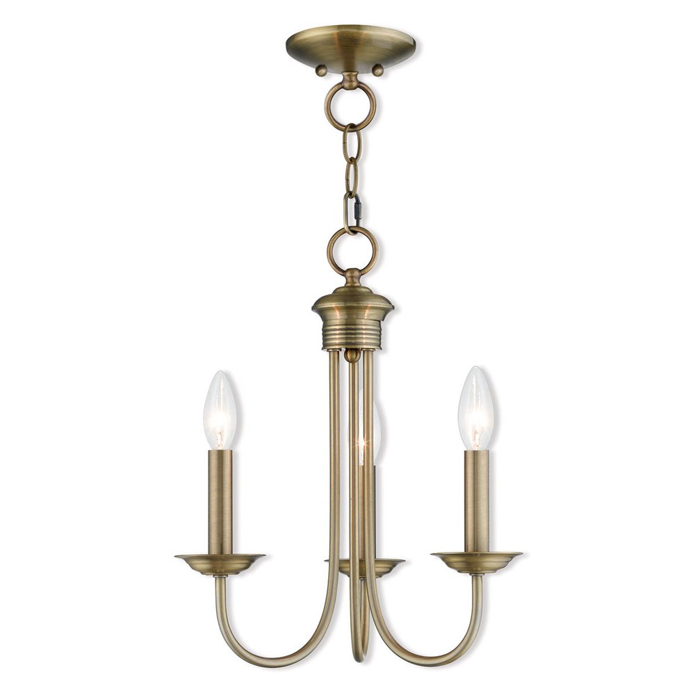 Antiqued Brass Three Light Metal Dimmable Chandelier With Shades