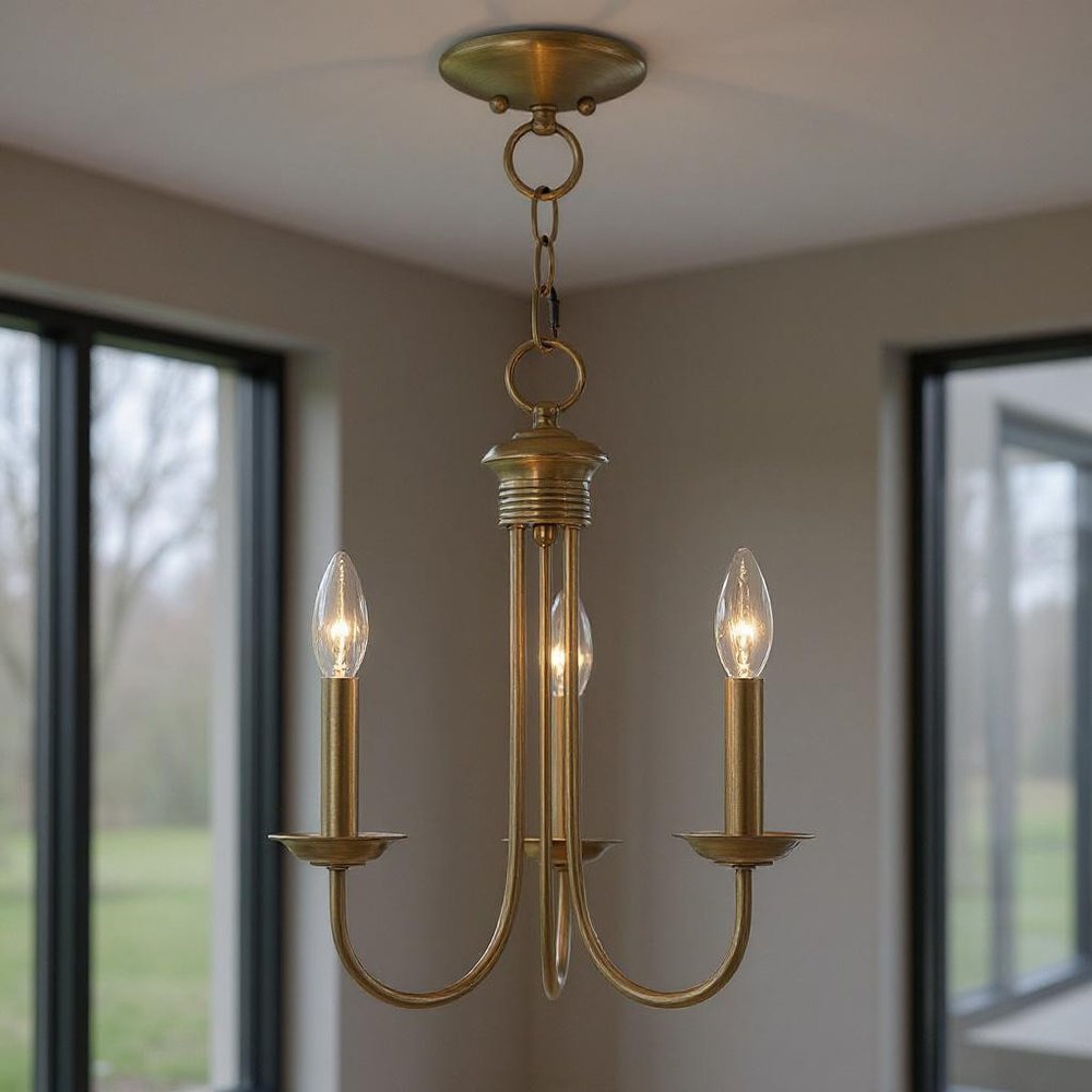 Antiqued Brass Three Light Metal Dimmable Chandelier With Shades