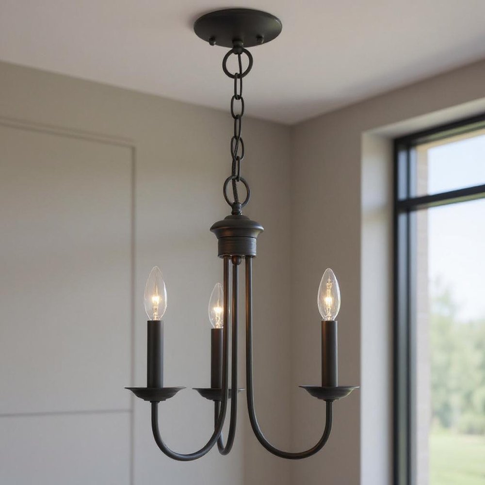 Black Three Light Metal Dimmable Chandelier With Shades