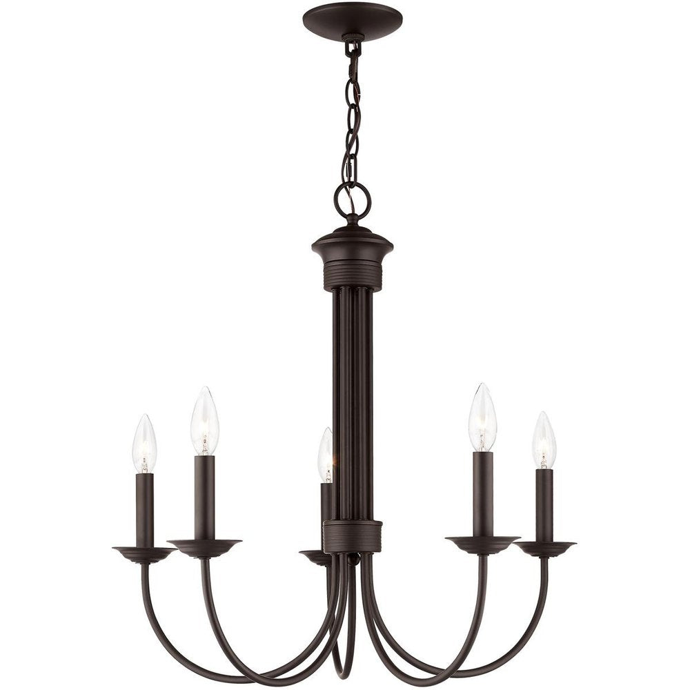 Bronze Five Light Metal Dimmable Chandelier With Shades