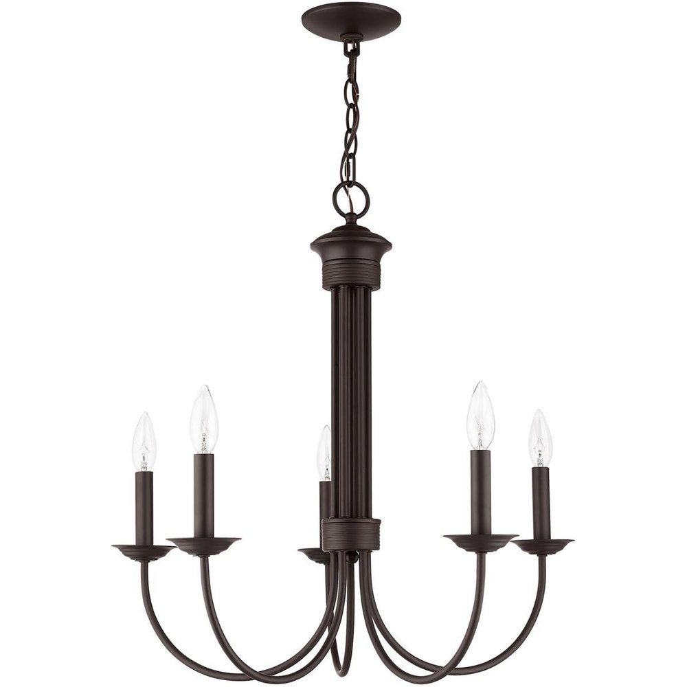 Bronze Five Light Metal Dimmable Chandelier With Shades