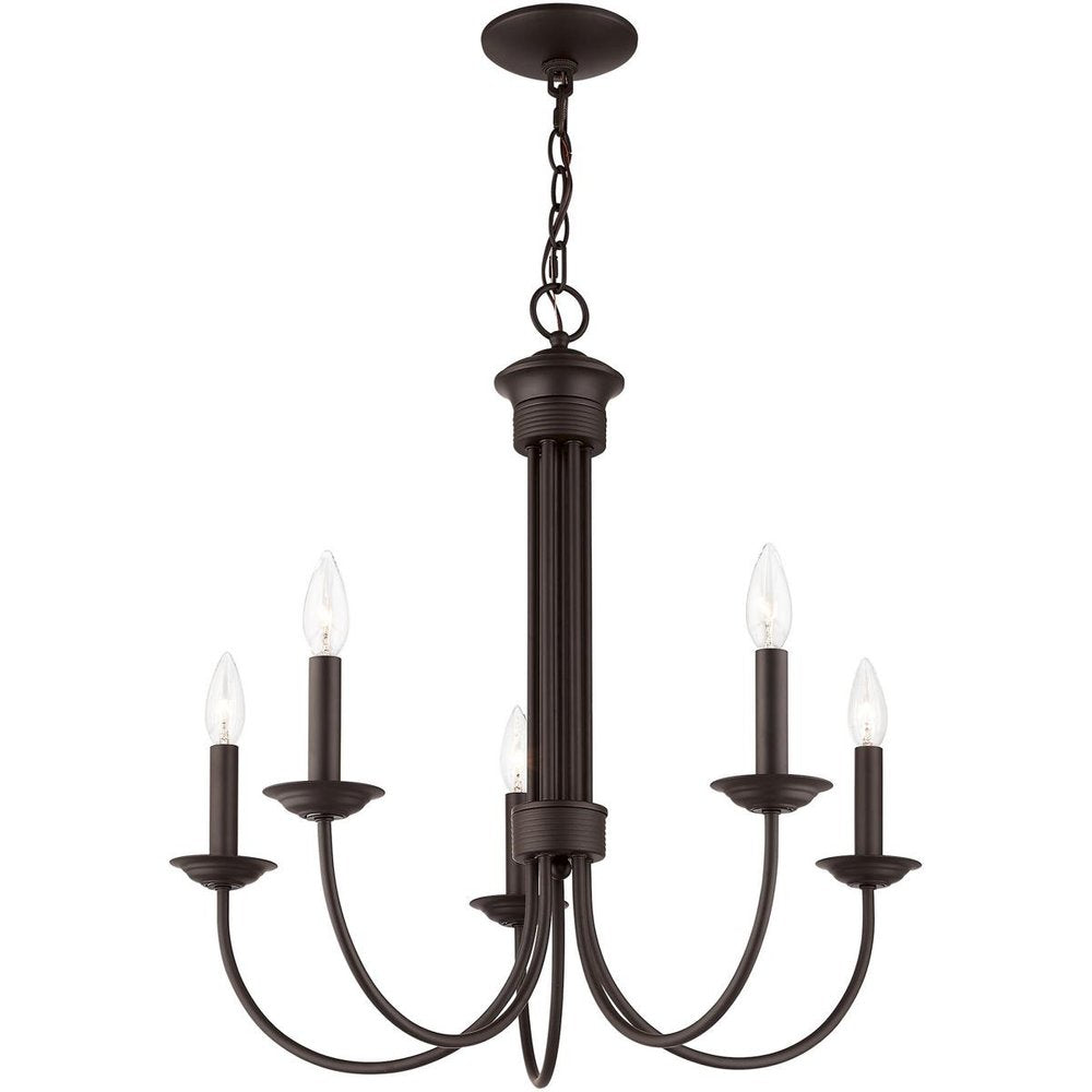 Bronze Five Light Metal Dimmable Chandelier With Shades