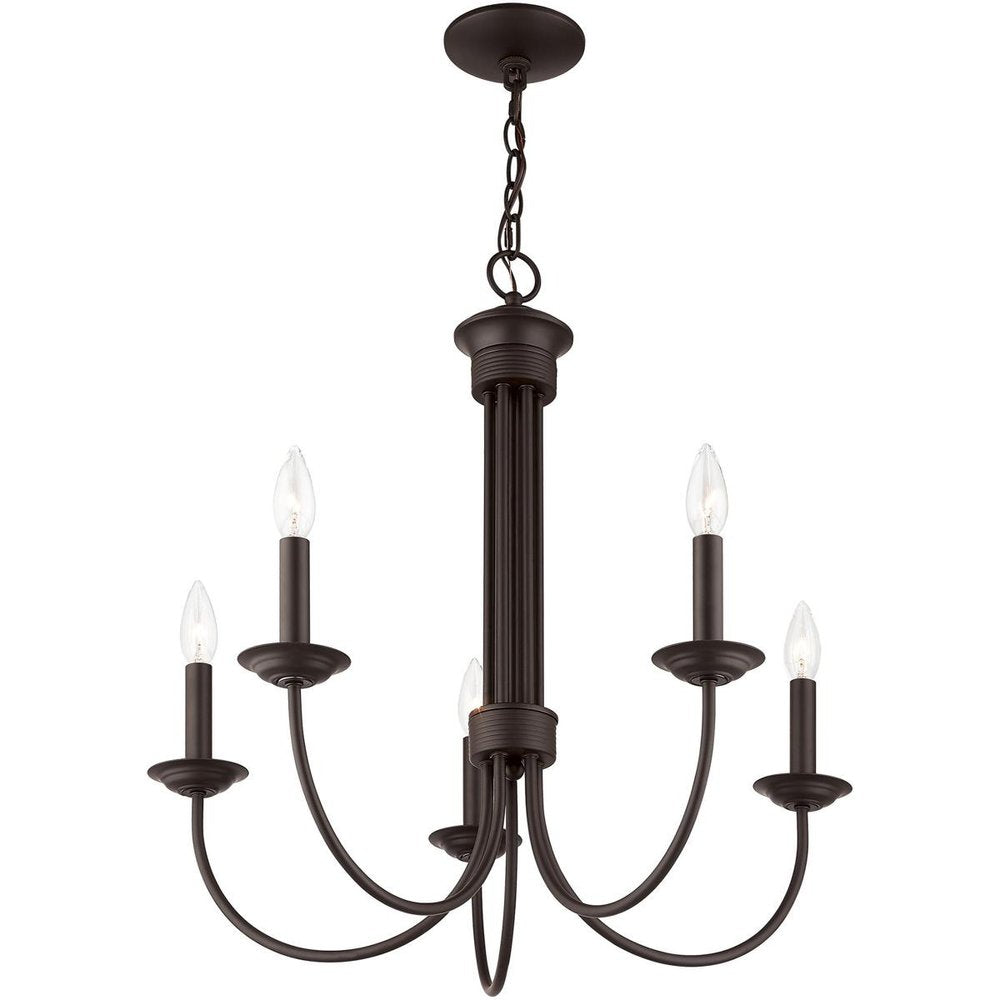 Bronze Five Light Dimmable Chandelier With Shades