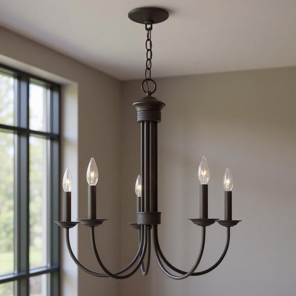 Bronze Five Light Metal Dimmable Chandelier With Shades