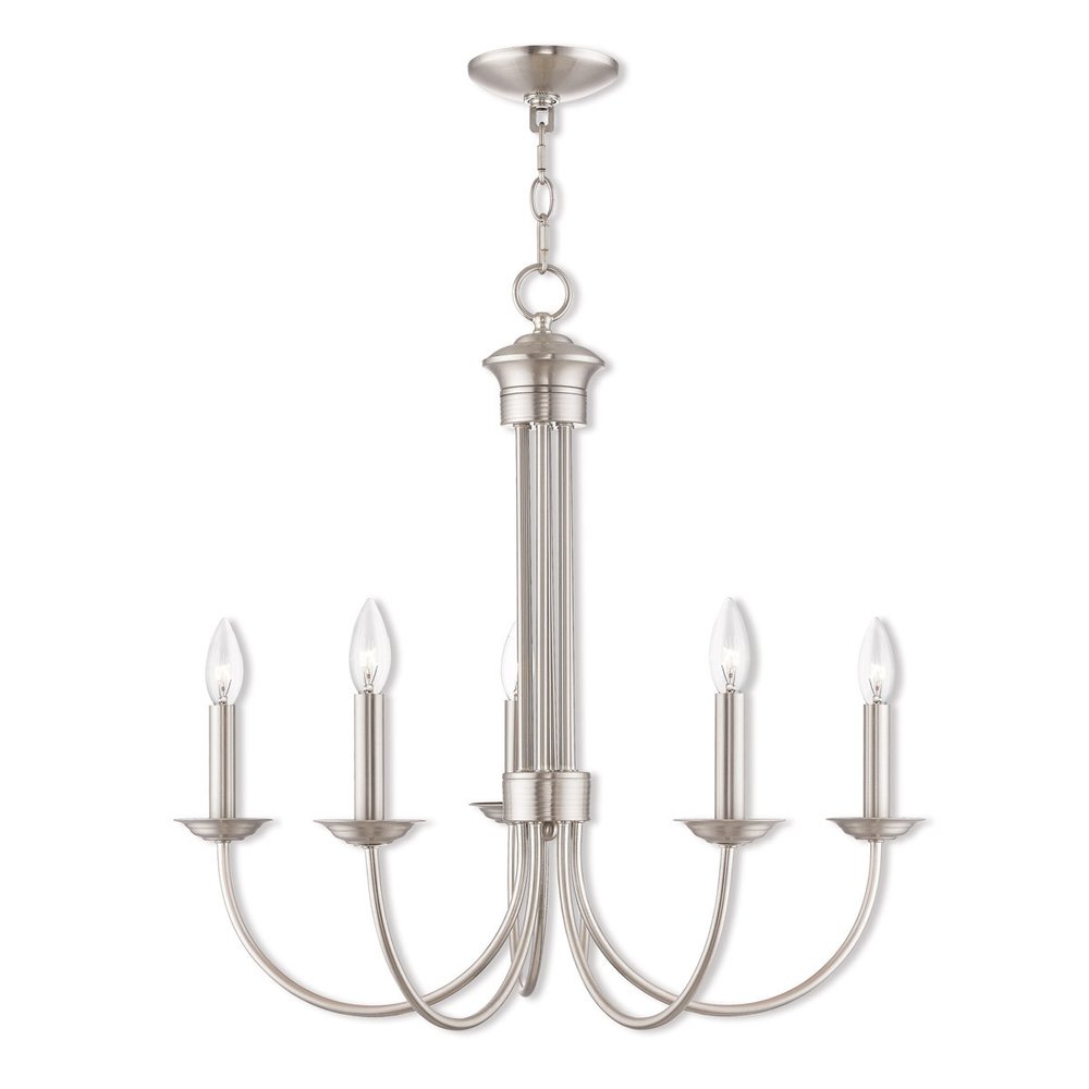 Nickel Five Light Metal Dimmable Chandelier With Shades