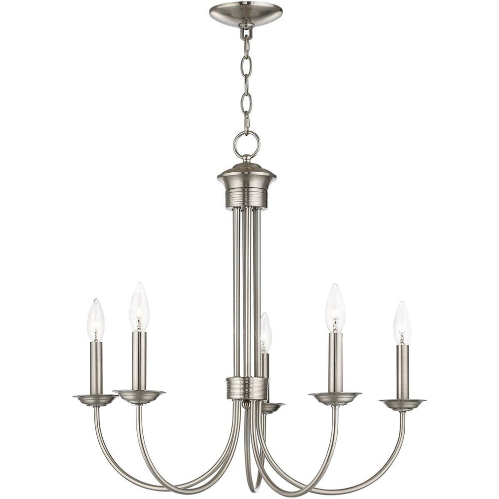 Nickel Five Light Metal Dimmable Chandelier With Shades