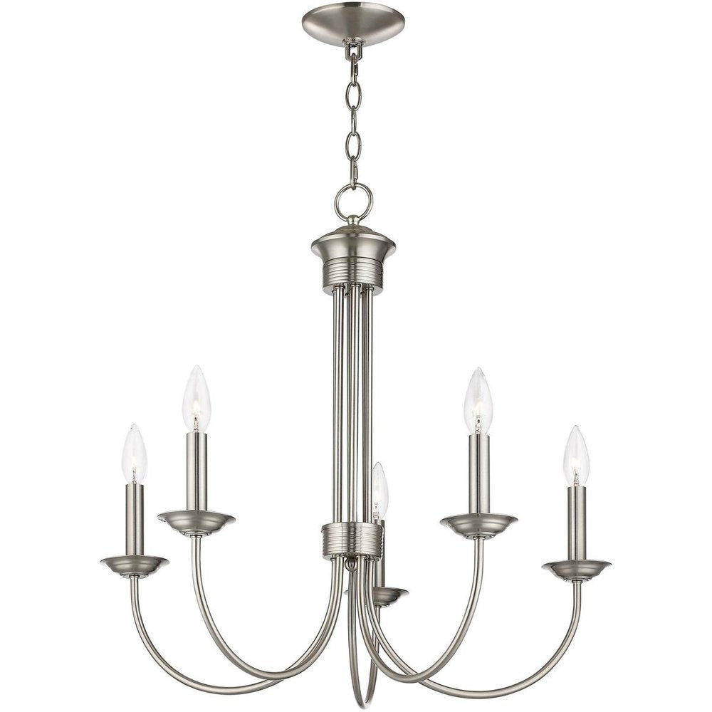Nickel Five Light Metal Dimmable Chandelier With Shades