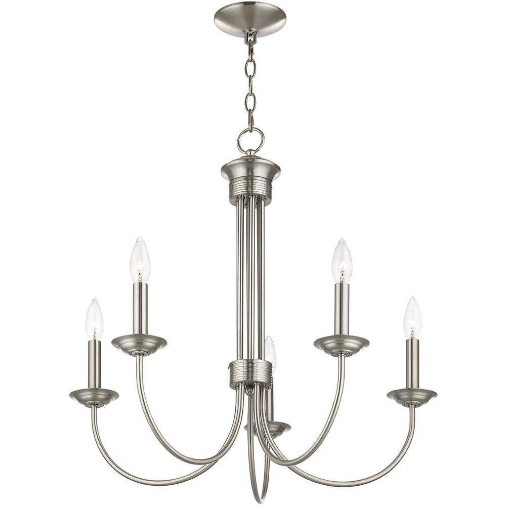 Nickel Five Light Metal Dimmable Chandelier With Shades
