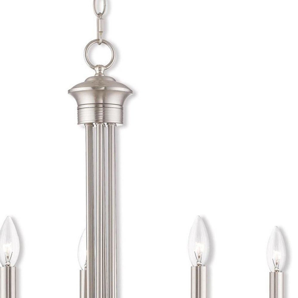 Nickel Five Light Metal Dimmable Chandelier With Shades