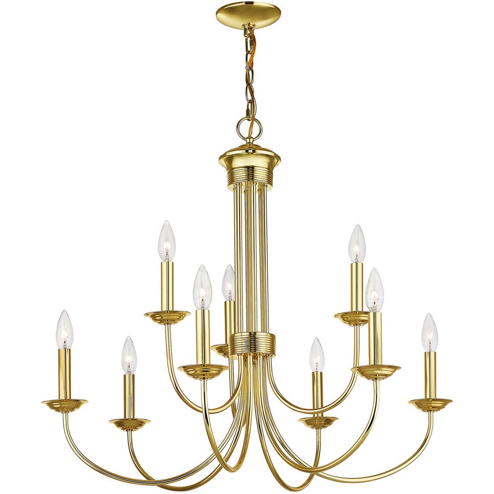 Brass Nine Light Metal Dimmable Chandelier With Shades