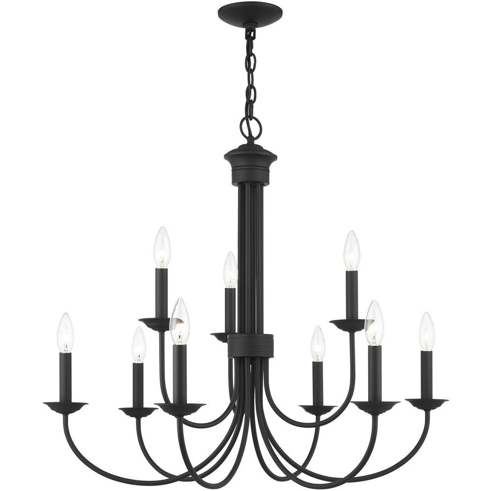 Black Nine Light Metal Dimmable Chandelier With Shades