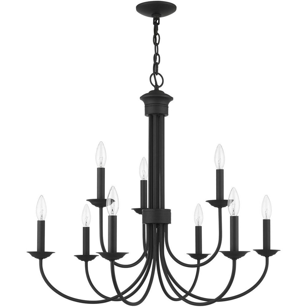 Black Nine Light Metal Dimmable Chandelier With Shades