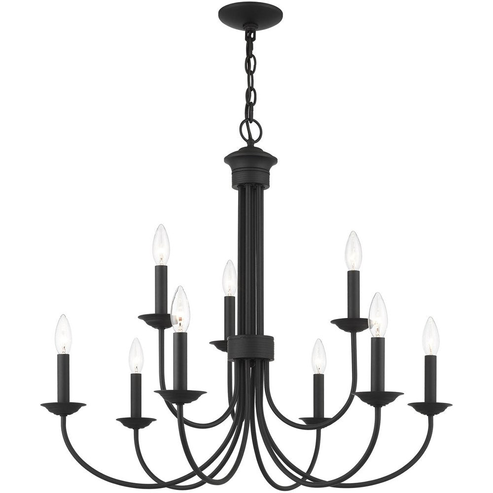 Black Nine Light Metal Dimmable Chandelier With Shades