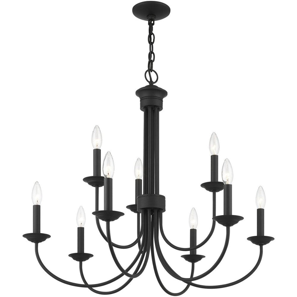 Black Nine Light Dimmable Chandelier With Shades