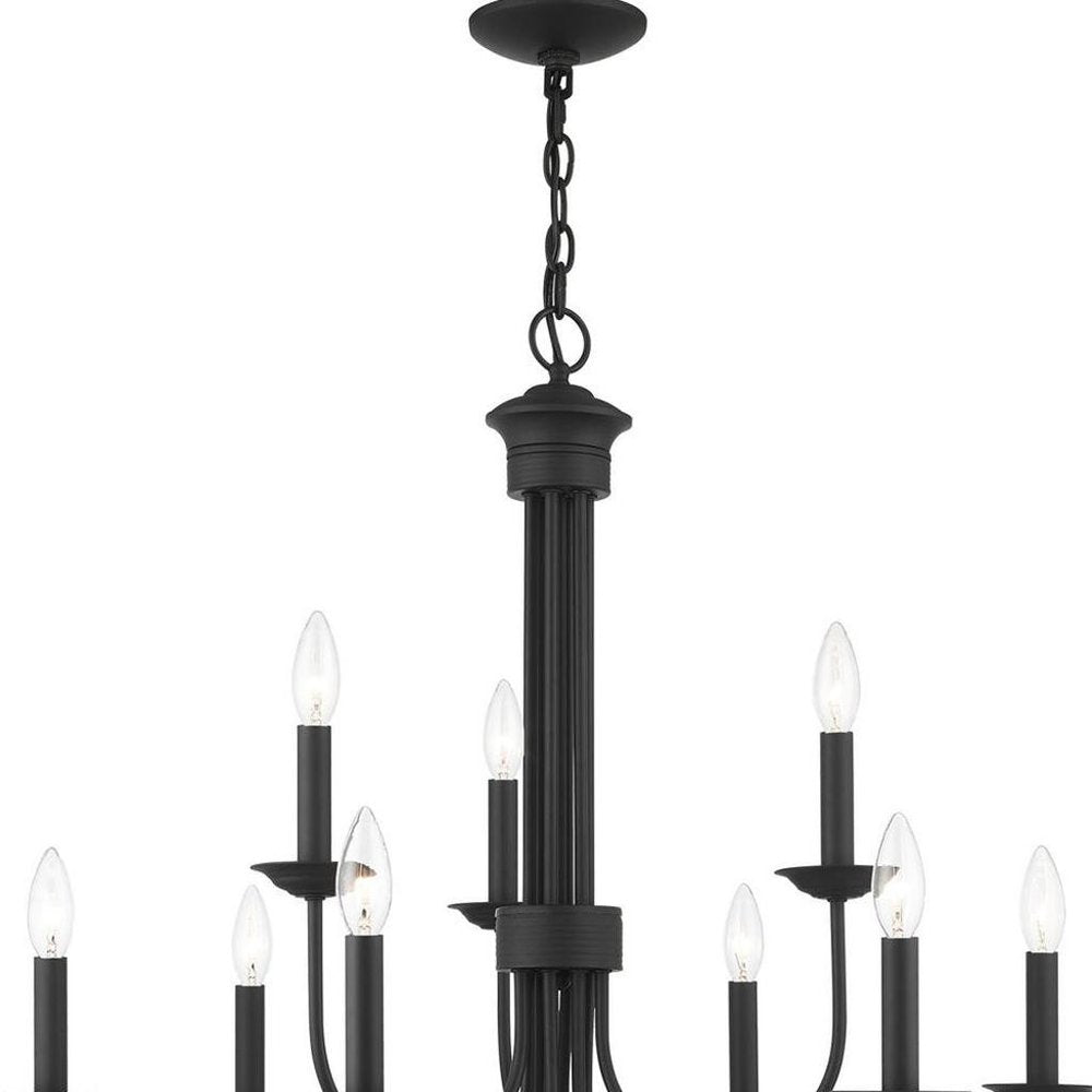 Black Nine Light Metal Dimmable Chandelier With Shades