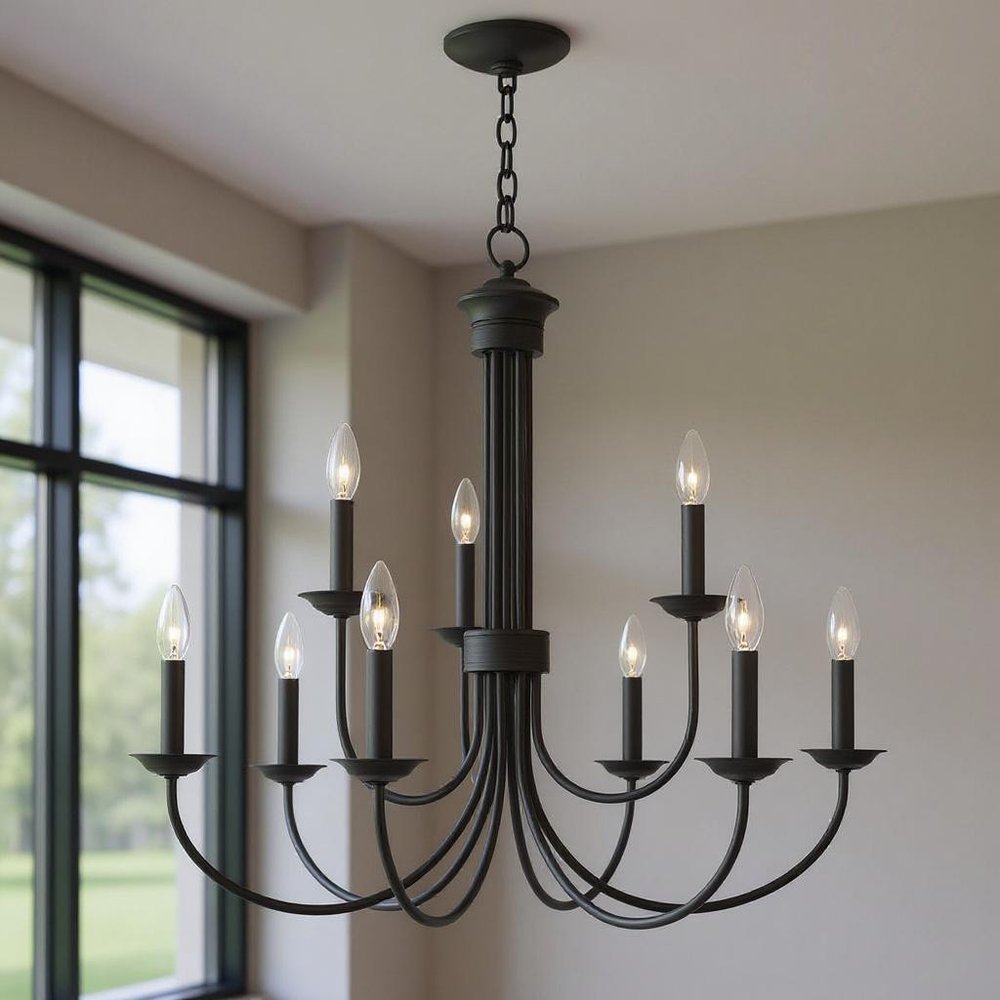 Black Nine Light Metal Dimmable Chandelier With Shades