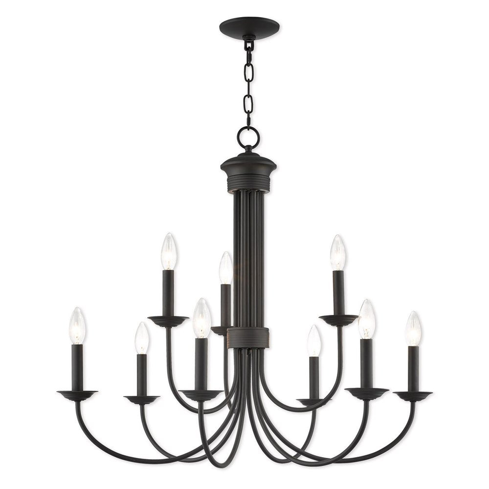 Bronze Nine Light Dimmable Chandelier With Shades