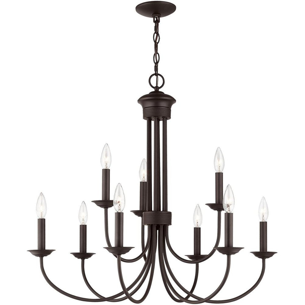 Bronze Nine Light Dimmable Chandelier With Shades