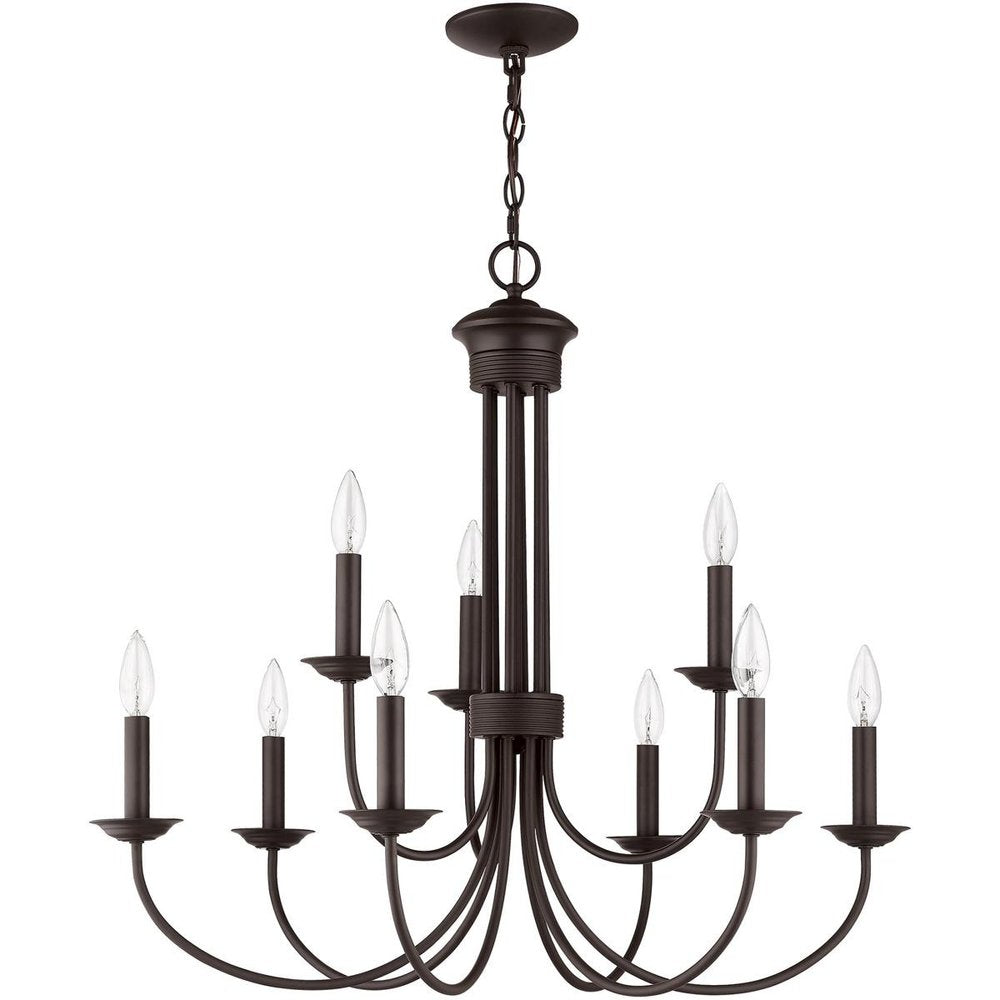 Bronze Nine Light Dimmable Chandelier With Shades