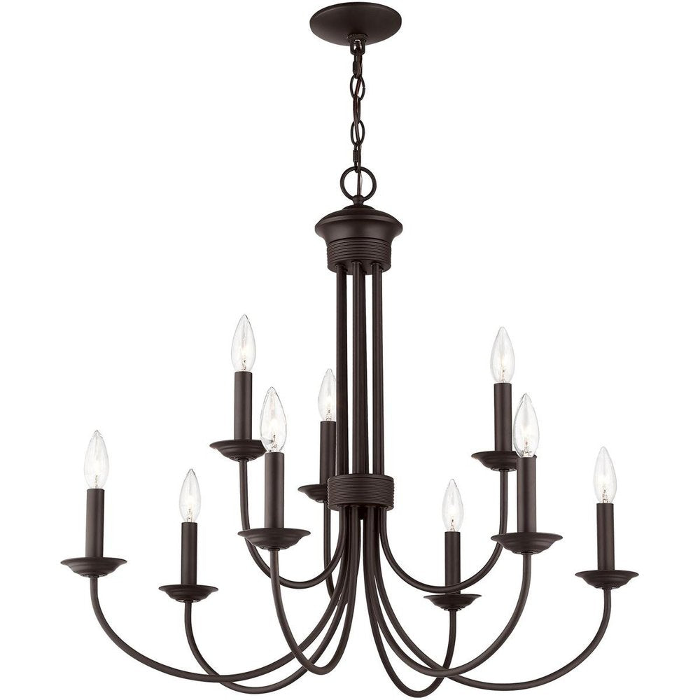 Bronze Nine Light Dimmable Chandelier With Shades
