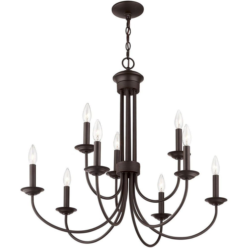 Bronze Nine Light Metal Dimmable Chandelier With Shades