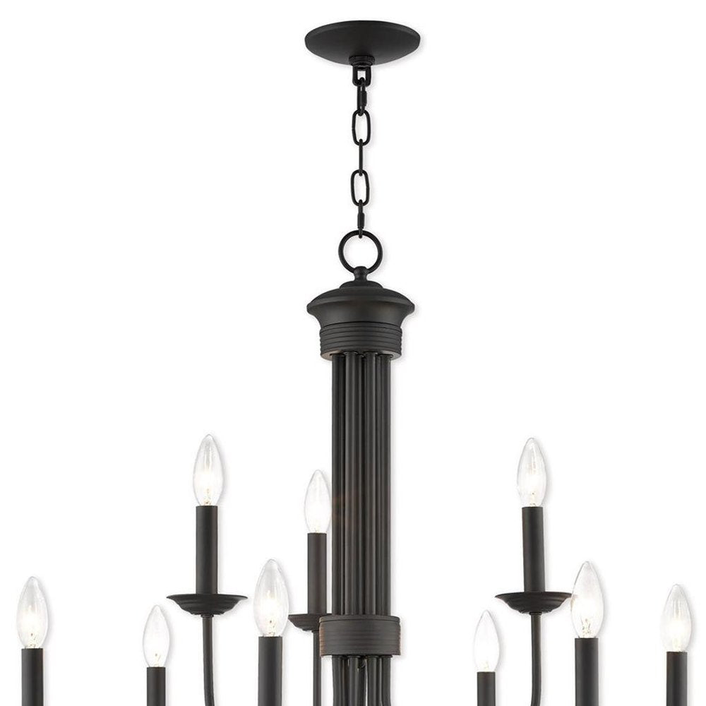 Bronze Nine Light Metal Dimmable Chandelier With Shades