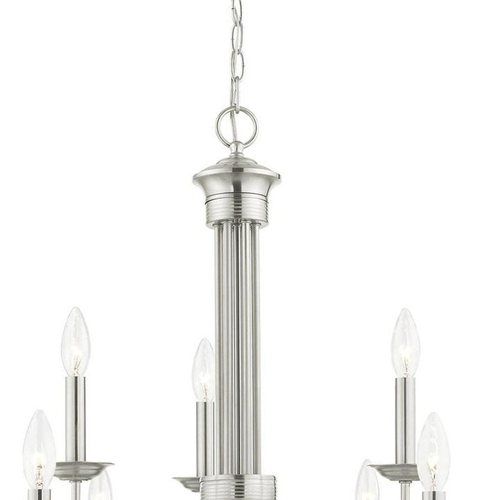 Nickel Nine Light Metal Dimmable Chandelier With Shades