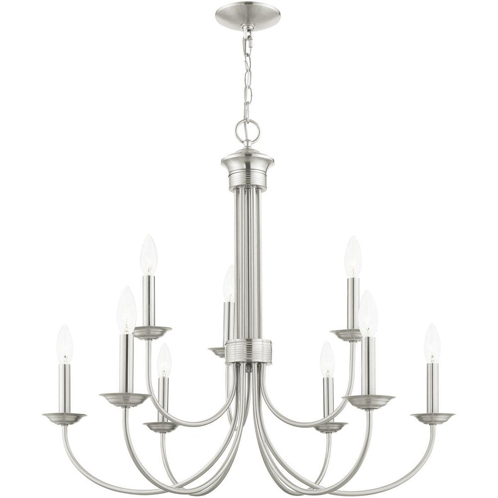 Nickel Nine Light Metal Dimmable Chandelier With Shades