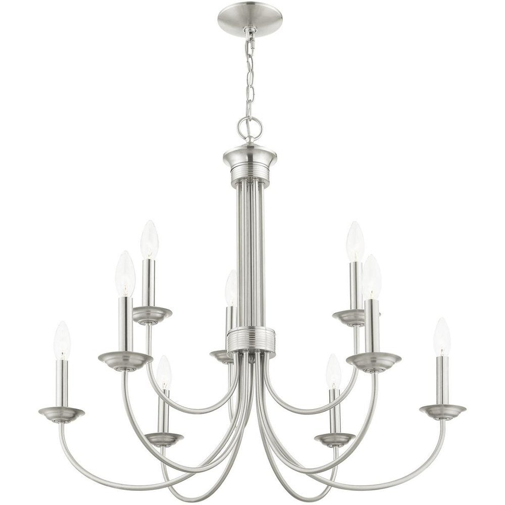 Nickel Nine Light Metal Dimmable Chandelier With Shades
