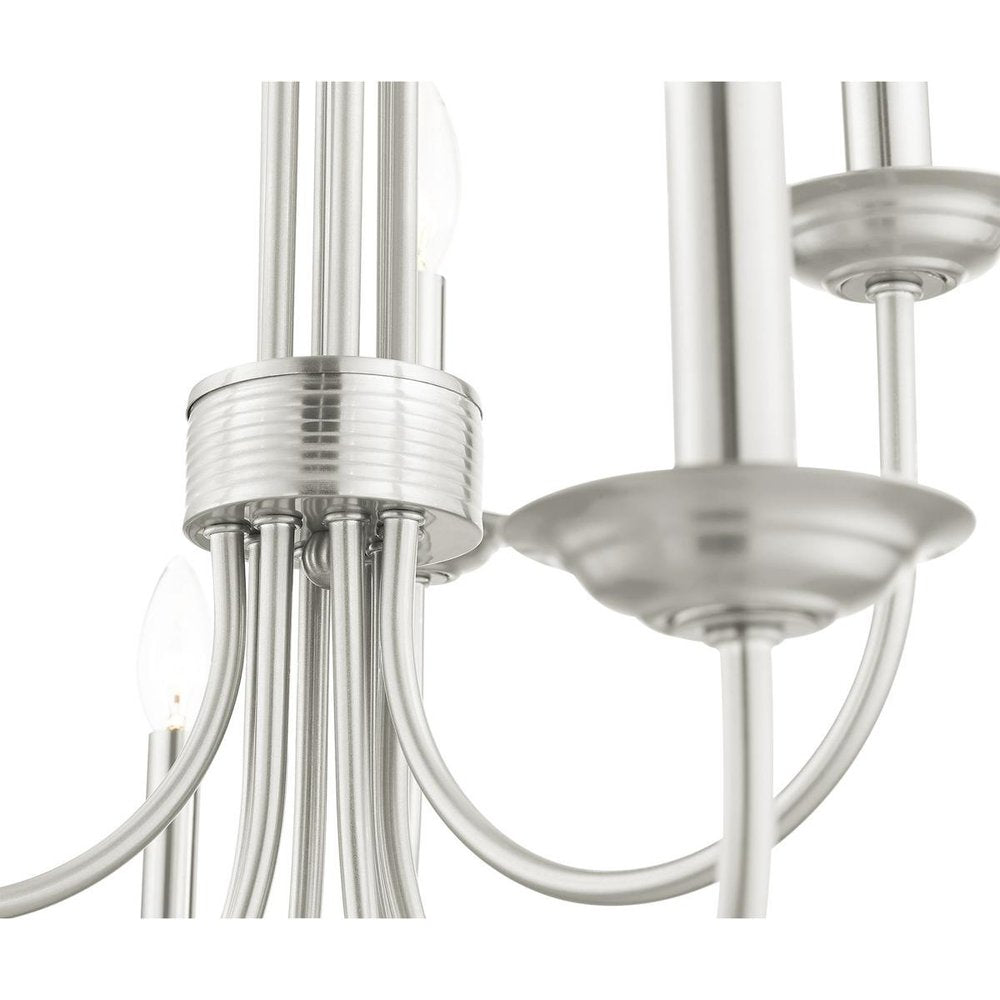 Nickel Nine Light Metal Dimmable Chandelier With Shades
