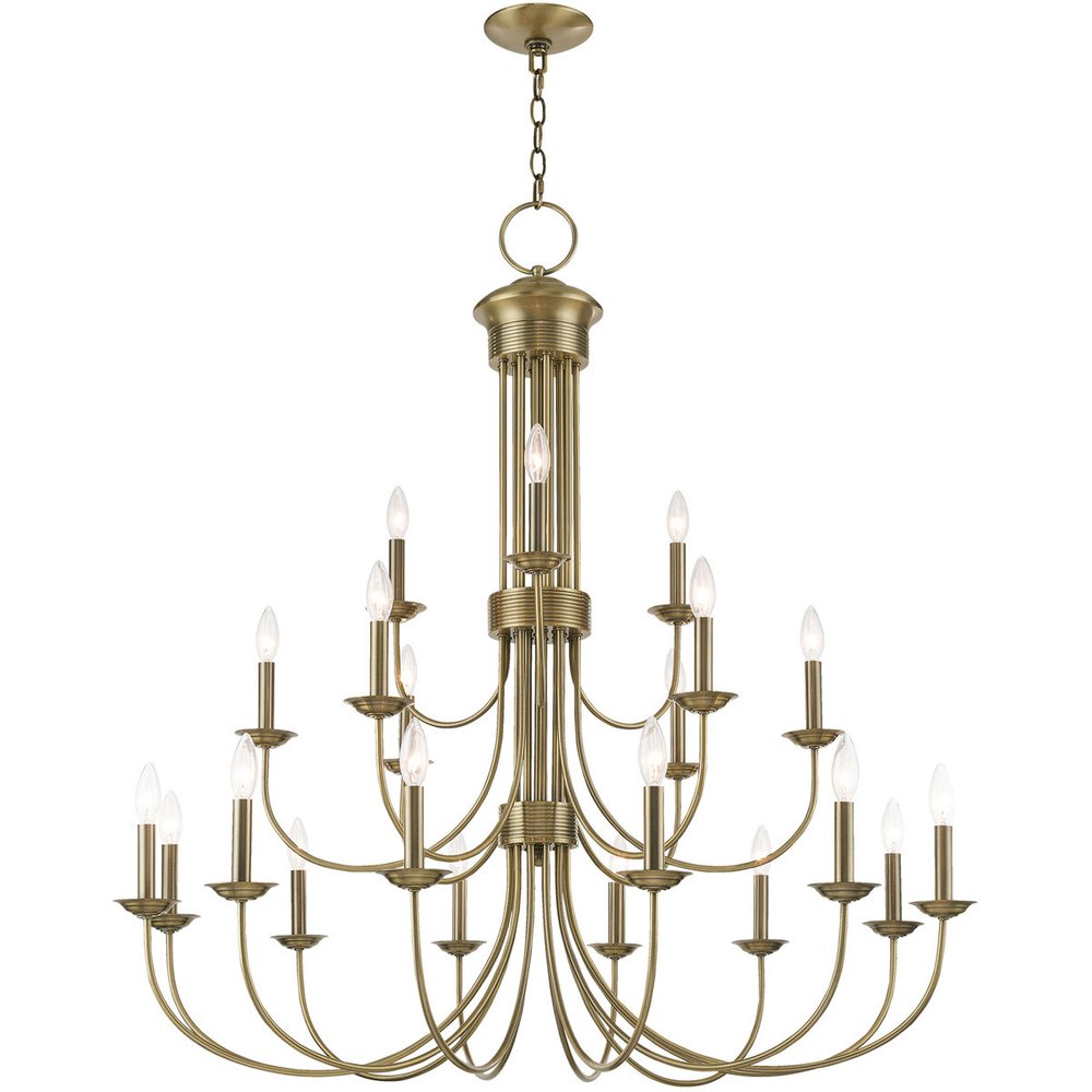 Antiqued Brass Multi Light Metal Dimmable Chandelier With Shades