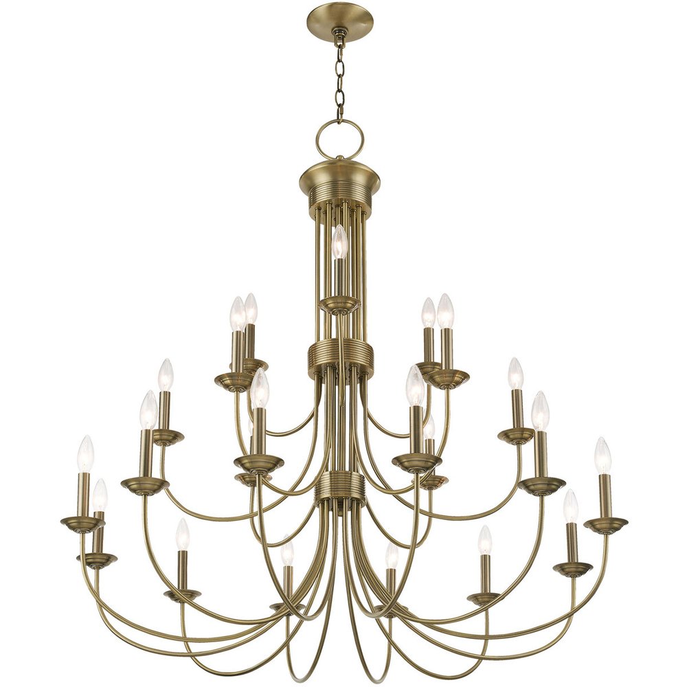 Antiqued Brass Multi Light Metal Dimmable Chandelier With Shades