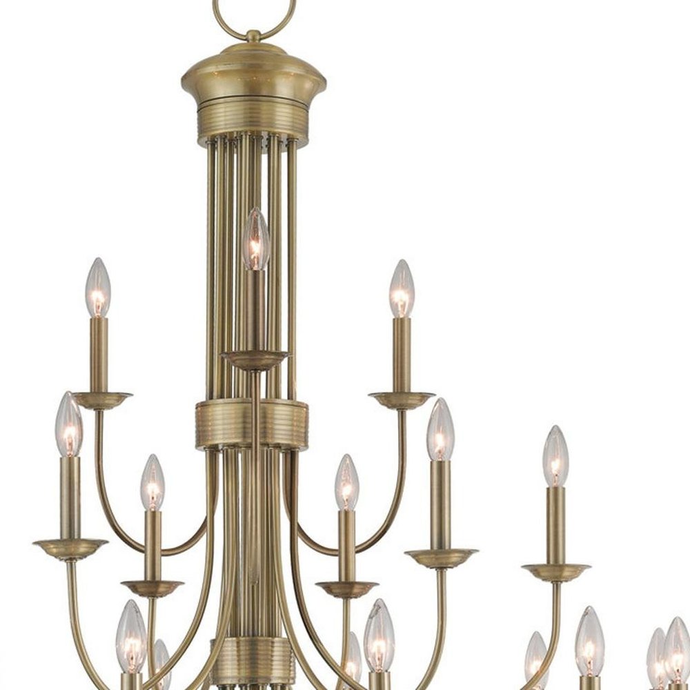 Antiqued Brass Multi Light Metal Dimmable Chandelier With Shades