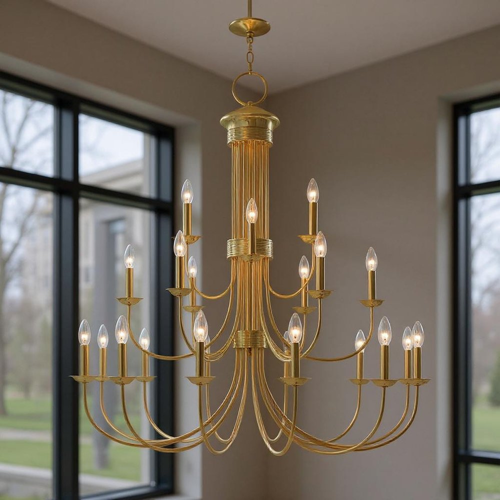Brass Multi Light Metal Dimmable Chandelier With Shades
