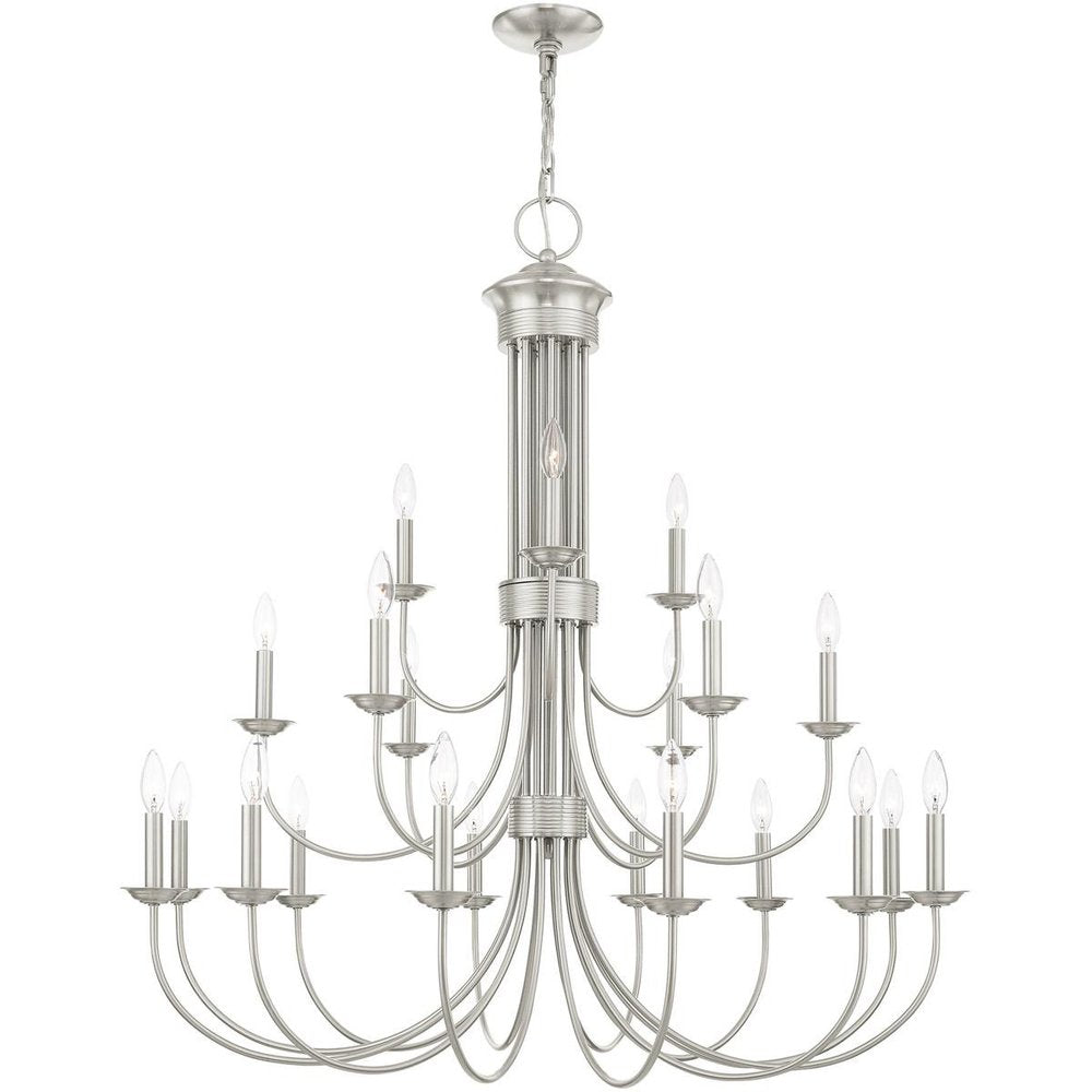 Nickel Multi Light Metal Dimmable Chandelier With Shades