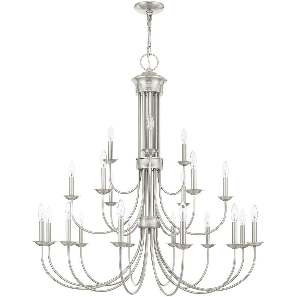 Nickel Multi Light Metal Dimmable Chandelier With Shades